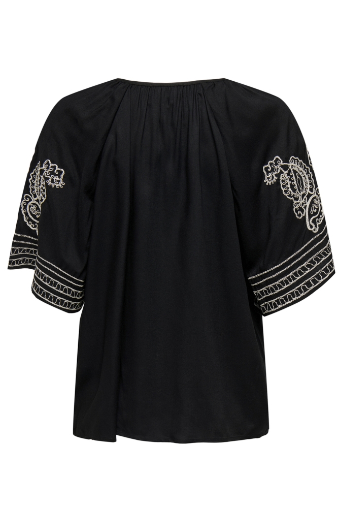 JDYRISSO LIFE BIANCA L/S TOP WVN 15347078 BLACK/TAPIOCA EMBROIDERY